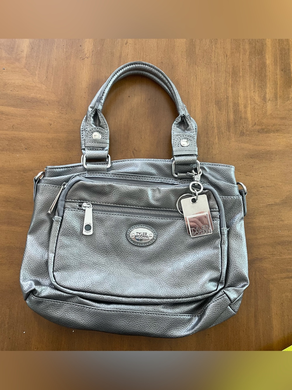 Tyler Rodan Metallic Gray Pebbled Leather Messenger Bag with Silver Hardware